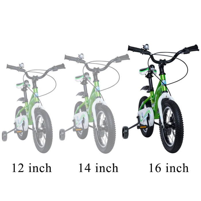 Bicicleta pentru copii 5-8 ani HappyCycles KidsCare, roti 16 inch, cu roti ajutatoare si frane pe disc, verde [6]
