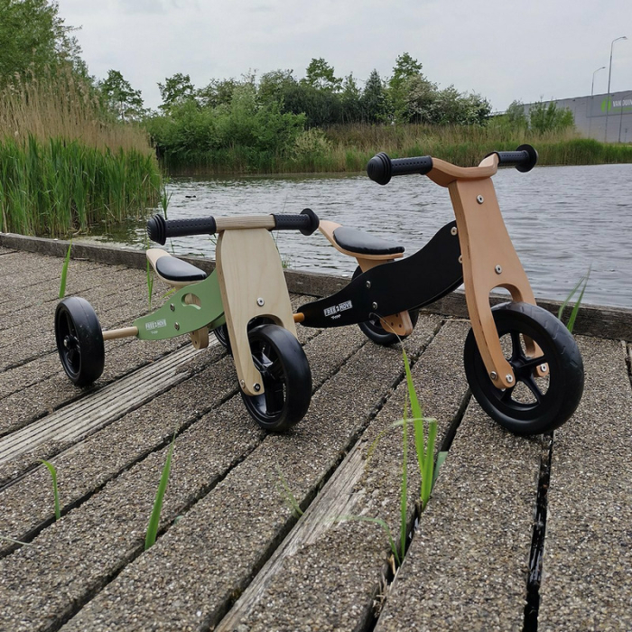 Bicicleta/tricicleta fara pedale, Free2Move, din lemn, 2 in 1, Functie de bicicleta echilibru, Sa reglabila, Manere antiderapante, Roti ajustabile, 18 luni - 3 ani, Brown Black [9]