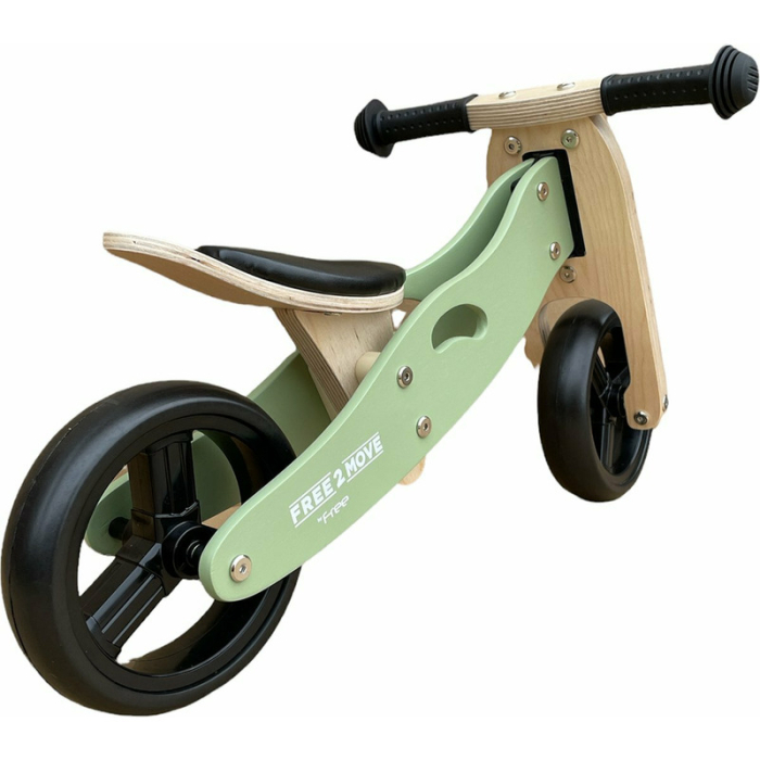 Bicicleta/tricicleta fara pedale, Free2Move, din lemn, 2 in 1, Functie de bicicleta echilibru, Scaun reglabil, Roti ajustabile, Manere antiderapante, Varsta 1-3 ani, Mint [7]