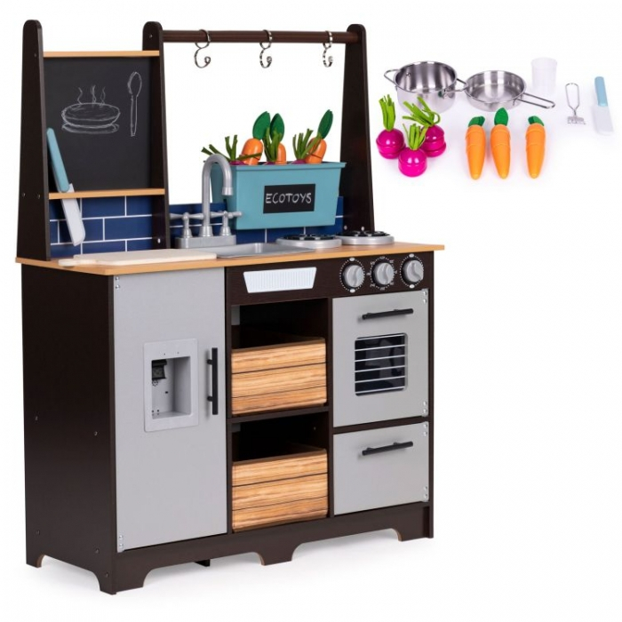 Bucatarie din lemn pentru copii cu accesorii, 74 x 29.5 x 96 cm, Ecotoys TL40030 [4]