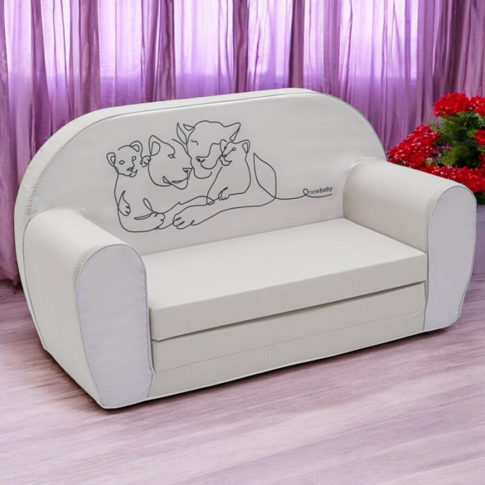 Canapea extensibila, New Baby, din spuma, Husa din bumbac certificat Oeko-Tex Standard 100, 42x78x35 cm, 9 luni-5 ani, Lion [3]