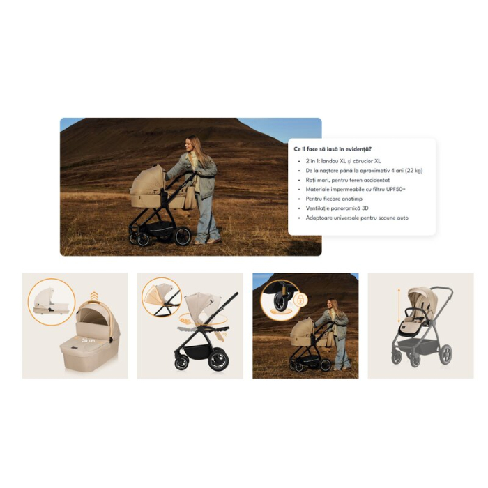 Carucior 2 in 1 Lionelo Meril cu landou si scaun cu dimensiune XL [38]