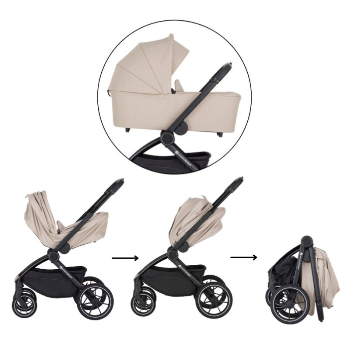 Carucior 2 in 1, Petite&Mars, Scout, Cu landou pliabil, Reversibil, Spatar si suport de picioare reglabile in 3 pozitii, Maner ajustabil, Cu accesorii, Pana la 22 kg, 0 luni+, Crem Cappuccino [25]