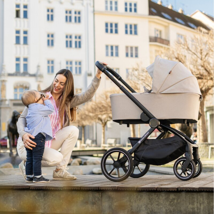 Carucior 2 in 1, Petite&Mars, Scout, Cu landou pliabil, Reversibil, Spatar si suport de picioare reglabile in 3 pozitii, Maner ajustabil, Cu accesorii, Pana la 22 kg, 0 luni+, Bej [3]