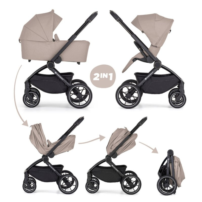 Carucior 2 in 1, Petite&Mars, Scout, Cu landou pliabil, Reversibil, Spatar si suport de picioare reglabile in 3 pozitii, Maner ajustabil, Cu accesorii, Pana la 22 kg, 0 luni+, Crem Cappuccino [2]