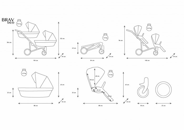 Carucior 3in1 pentru gemeni Kunert Brav Duo [19]
