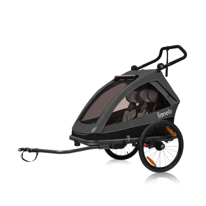 Carucior si remorca de bicicleta, Lionelo, Cama, Multifunctional, pentru 1 sau 2 copii, Geamuri cu protectie solara, Negru [3]