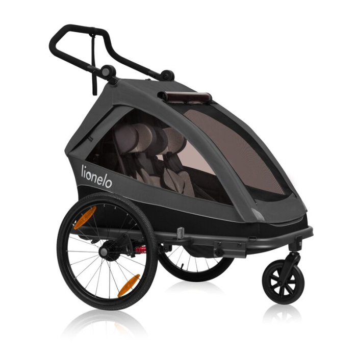 Carucior si remorca de bicicleta, Lionelo, Cama, Multifunctional, pentru 1 sau 2 copii, Geamuri cu protectie solara, Negru [5]