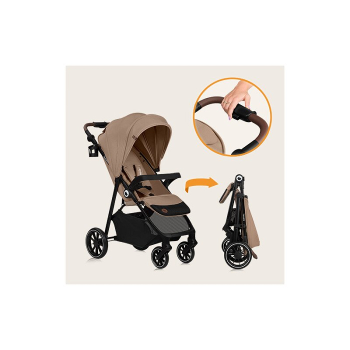 Carucior sport, Lionelo, Emma One, cu tavita, Suport pahar, Plasa de tantari, Roti EVA, Maner reglabil, Pana la 22 kg, 6 luni+, Bej [28]