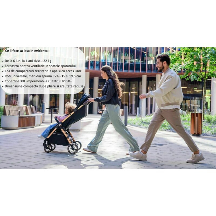 Carucior sport, Lionelo, Ingrid, Capotina impermeabila cu filtru UPF50+, Pana la 22 Kg, Sistem pentru pliere automata, 6 luni+, Roz [25]