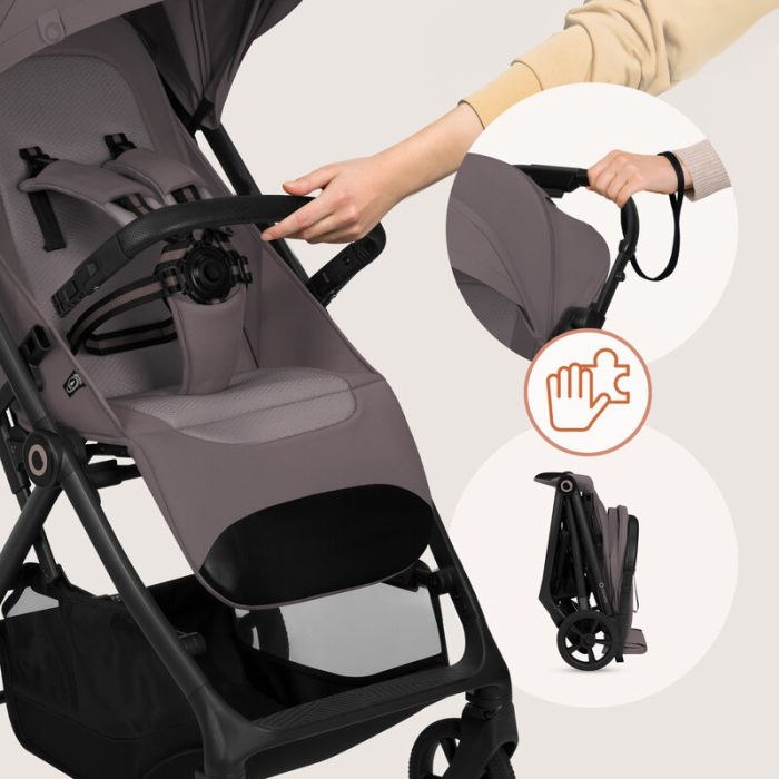 Carucior sport, Lionelo, Tansi, Pliere automata, Ultracompact, Manevrare cu o mana, Roti cu tehnologie GravelTech, Spatar si suport picioare reglabile, 6-48 luni, Sustine 22 kg, Bej Taupe [20]