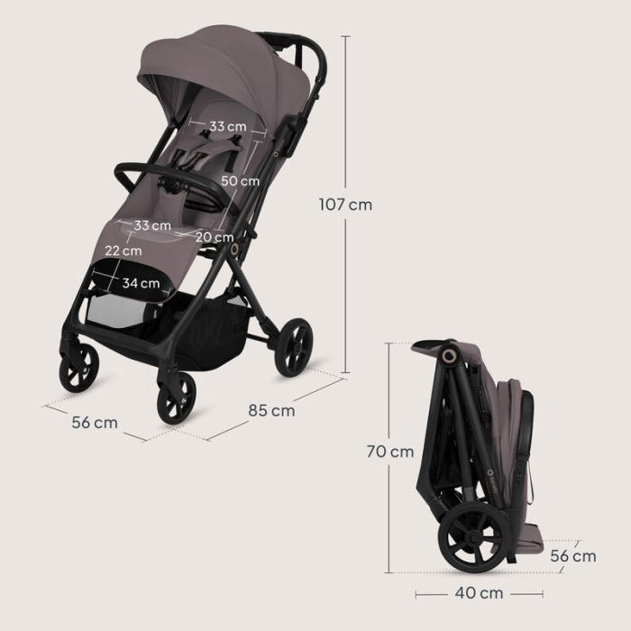 Carucior sport, Lionelo, Tansi, Pliere automata, Ultracompact, Manevrare cu o mana, Roti cu tehnologie GravelTech, Spatar si suport picioare reglabile, 6-48 luni, Sustine 22 kg, Bej Taupe [23]