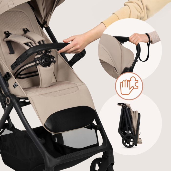 Carucior sport, Lionelo, Tansi, Pliere automata, Ultracompact, Manevrare cu o mana, Roti cu tehnologie GravelTech, Spatar si suport picioare reglabile, 6-48 luni, Sustine 22 kg, Bej [25]