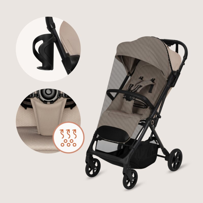 Carucior sport, Lionelo, Tansi, Pliere automata, Ultracompact, Manevrare cu o mana, Roti cu tehnologie GravelTech, Spatar si suport picioare reglabile, 6-48 luni, Sustine 22 kg, Bej [20]