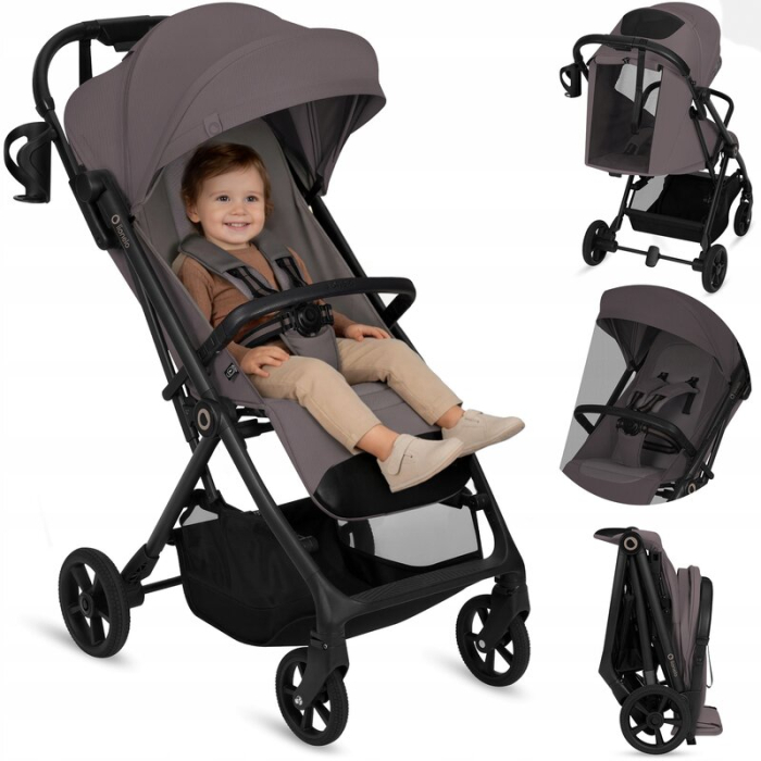 Carucior sport, Lionelo, Tansi, Pliere automata, Ultracompact, Manevrare cu o mana, Roti cu tehnologie GravelTech, Spatar si suport picioare reglabile, 6-48 luni, Sustine 22 kg, Bej Taupe [3]