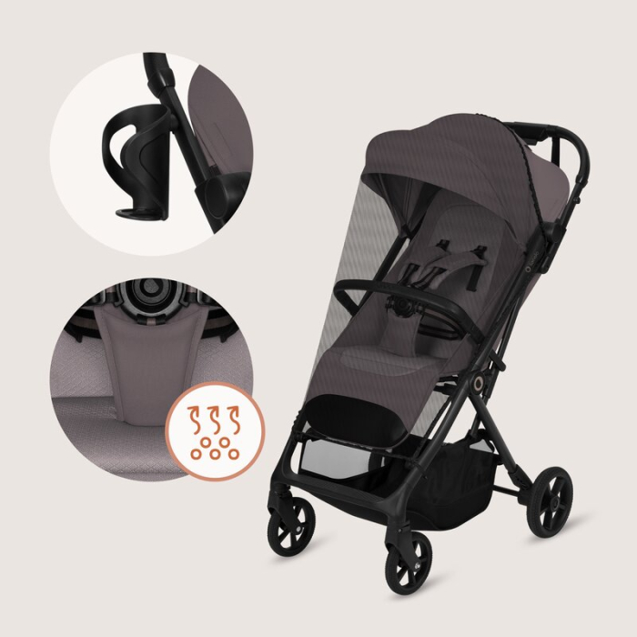 Carucior sport, Lionelo, Tansi, Pliere automata, Ultracompact, Manevrare cu o mana, Roti cu tehnologie GravelTech, Spatar si suport picioare reglabile, 6-48 luni, Sustine 22 kg, Bej Taupe [22]