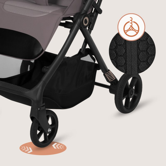 Carucior sport, Lionelo, Tansi, Pliere automata, Ultracompact, Manevrare cu o mana, Roti cu tehnologie GravelTech, Spatar si suport picioare reglabile, 6-48 luni, Sustine 22 kg, Bej Taupe [16]