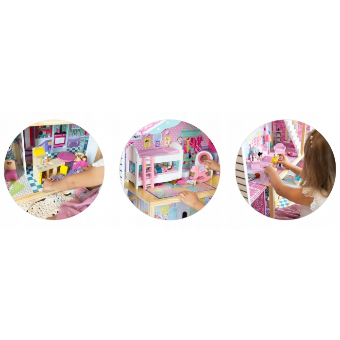 Casuta de papusi din lemn cu 3 etaje, lift si lampa LED Ricokids RC-829 [4]