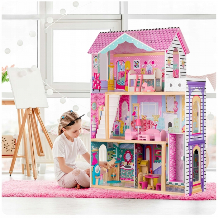 Casuta de papusi din lemn cu 3 etaje, lift si lampa LED Ricokids RC-829 [5]