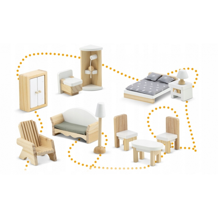 Casuta de papusi din lemn cu 3 etaje, mobilier inclus, 60 x 24 x 70 cm, Ricokids RK-878 - Albastru deschis [7]