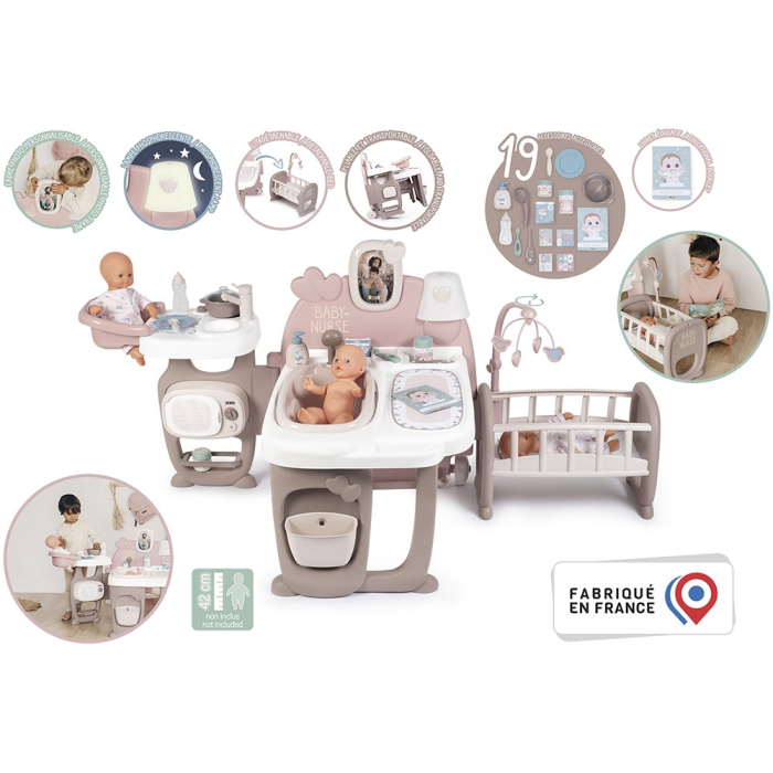 Centru de ingrijire pentru papusi Smoby Baby Nurse Doll`s Play Center maro cu 23 accesorii [2]