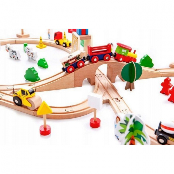 Circuit din lemn cale ferata din 78 piese Ecotoys HM008999 [6]