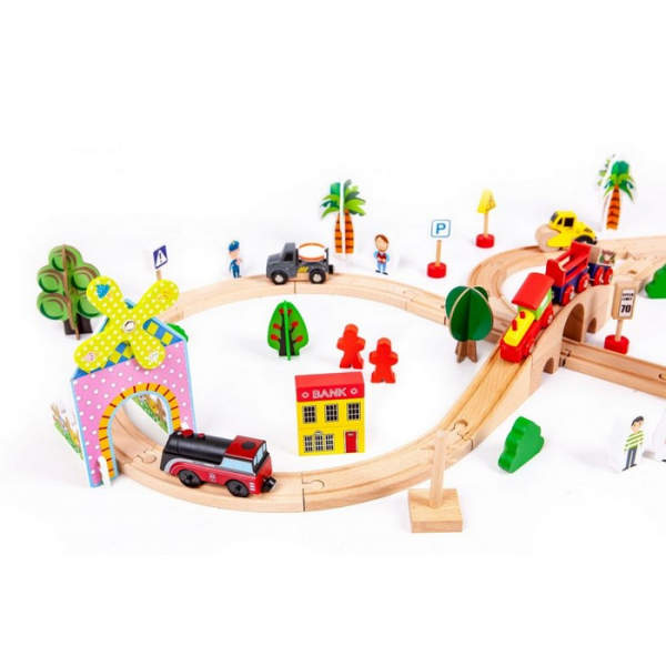 Circuit din lemn cale ferata din 78 piese Ecotoys HM008999 [2]