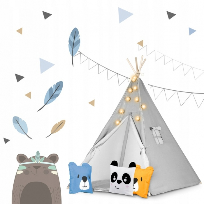 Cort de joaca pentru copii cu ghirlanda, lumini si 3 pernite Nukido 120 x 120 x 165 cm - Gri [8]