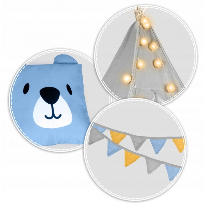 Cort de joaca pentru copii cu ghirlanda, lumini si 3 pernite Nukido 120 x 120 x 165 cm - Gri [4]