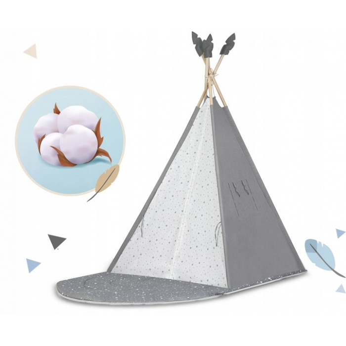 Cort de joaca pentru copii cu ghirlanda, salteluta si 3 pernite Nukido 116 x 116 x 165 cm - Gri [4]