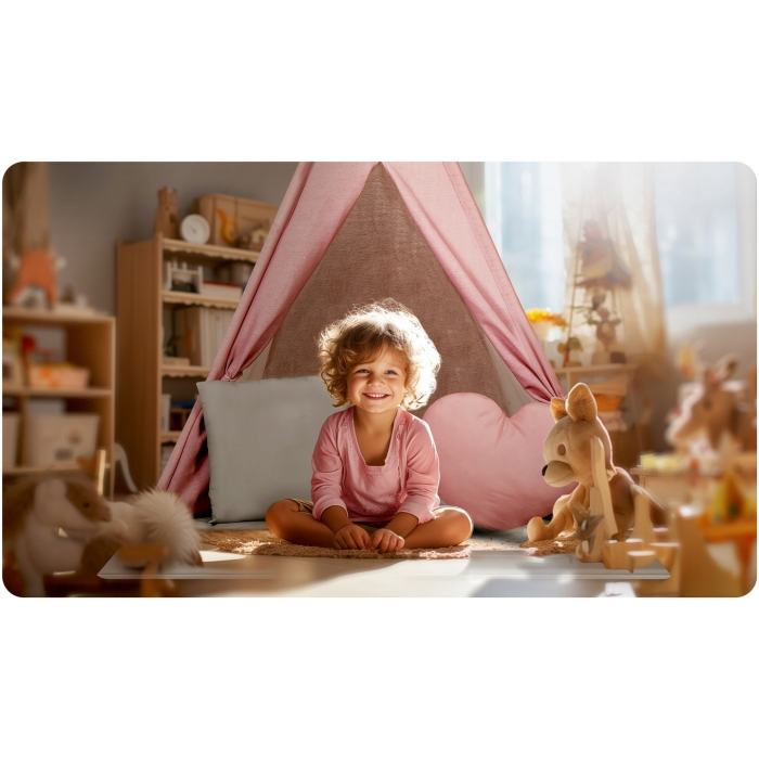 Cort de joaca pentru copii cu ghirlanda si 2 pernite Nukido 116 x 116 x 165 cm - Roz [2]