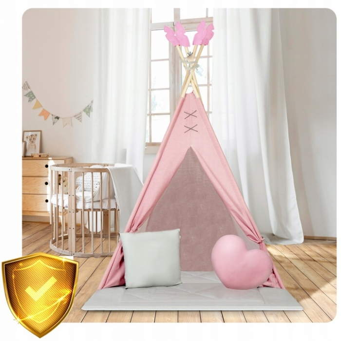 Cort de joaca pentru copii cu ghirlanda si 2 pernite Nukido 116 x 116 x 165 cm - Roz [3]