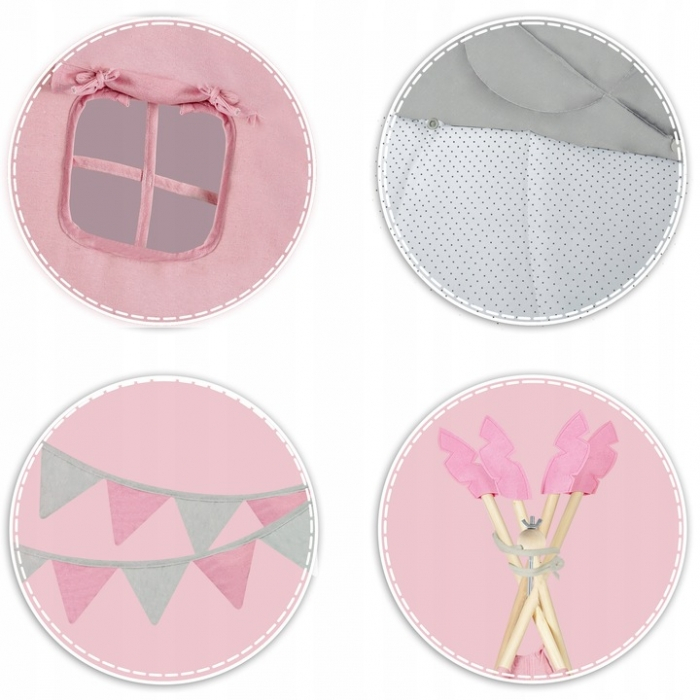 Cort de joaca pentru copii cu ghirlanda si 2 pernite Nukido 116 x 116 x 165 cm - Roz [5]