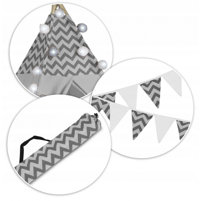 Cort de joaca pentru copii cu ghirlanda si lumini Nukido 120 x 120 x 165 cm - Gri [4]