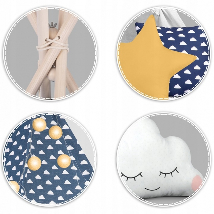 Cort de joaca pentru copii cu lumini si 3 pernite Nukido 120 x 120 x 165 cm - Bleumarin [4]