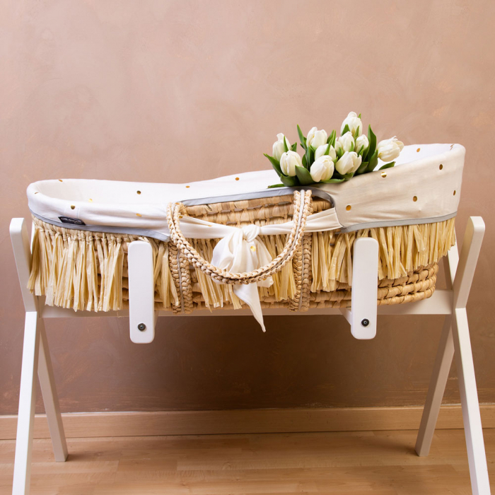 Cos bebe Childhome Moise din coji de porumb+rafie cu saltea, Husa Jerse Buline [3]