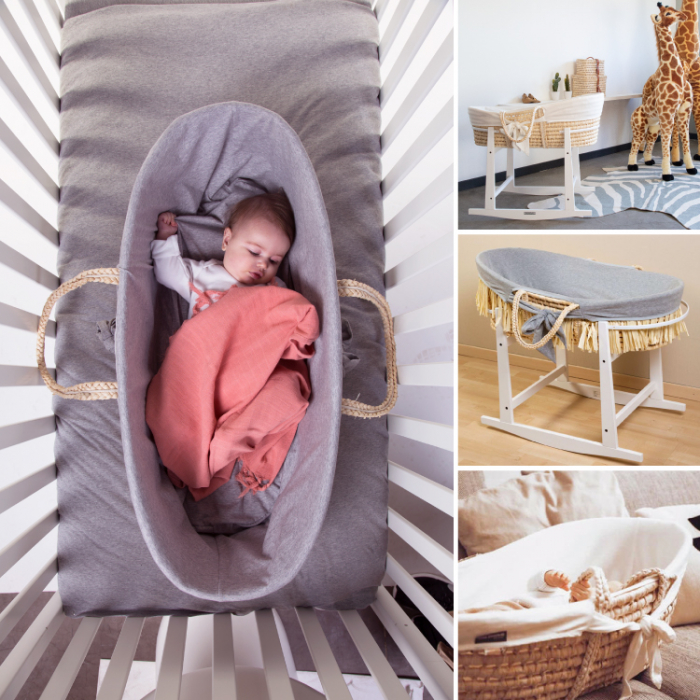 Cos bebe Childhome Moise din coji de porumb si rafie cu saltea, Husa Jerse Leopard [3]