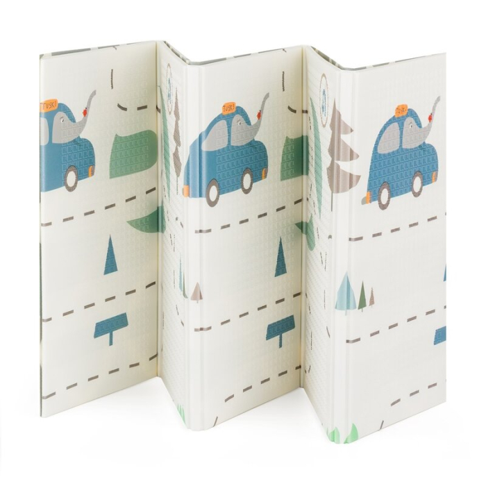 Covoras de joaca, Petite&Mars, Reversibil, Include geanta pentru transport, Pliabil si impermeabil, 197 x 147 x 1 cm, Campy Cars, 0 luni+, Multicolor [1]