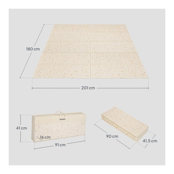 Covoras educativ, Lionelo, Zora, Din spuma XPE non-toxica, Cu doua fete, Suprafata antiderapanta, Dimensiune mare, 180x200 cm, Grosime 1.5 cm, Pliabil, Include geanta pentru transport, Bej [21]