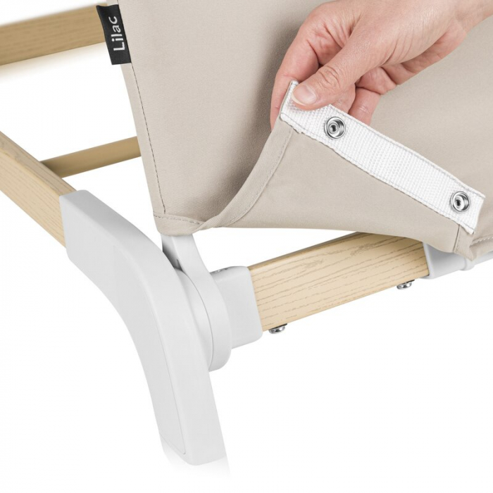 Fotoliu balansoar Lionelo Lilac cu arcada cu jucarii Ergonomic Reglare spatar in 3 pozitii Pernuta moale invelita in tesatura de bambus Pliabil 0-6 luni Bej [10]