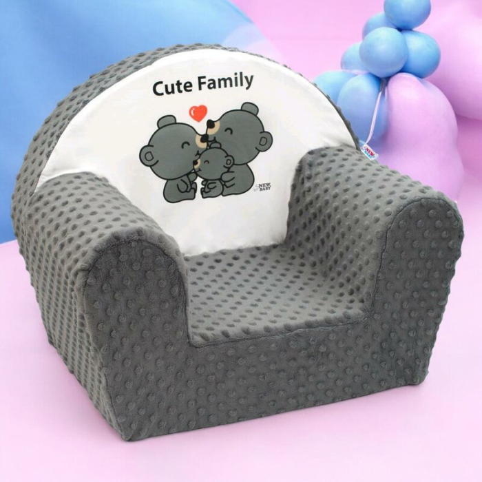 Fotoliu din burete, New Baby, cute Family, pentru copii, din tesatura minky, 9 luni - 5 ani, cu Husa detasabila, Gray [2]