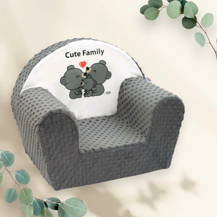 Fotoliu din burete, New Baby, cute Family, pentru copii, din tesatura minky, 9 luni - 5 ani, cu Husa detasabila, Gray [3]
