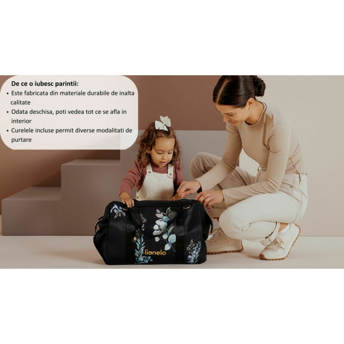Geanta pentru mamici, Lionelo, Ida, Golden Moments, Editie limitata, cu multiple compartimente, Negru [14]