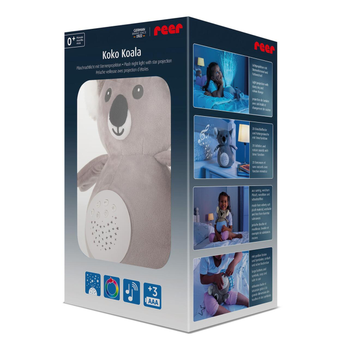 Jucarie din plus Koko Koala, lampa de veghe si proiector de stele cu muzica, senzor inteligent de plans, 0+ luni, Reer 52431 [3]