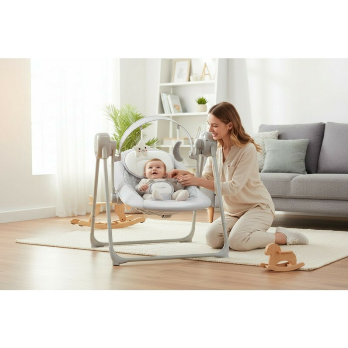 Leagan, FreeON, Snuggy, cu 5 viteze de leganare, 8 melodii, cu jucarii, Pana la 9 kg, Stars [12]