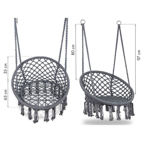Leagan suspendat pentru interior/exterior, cu spatar, cuib de barza, gri, GW-076 [9]