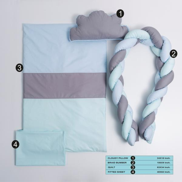 Lenjerie MyKids 6 piese Gray-Blue fara baldachin 120x60 cm [5]