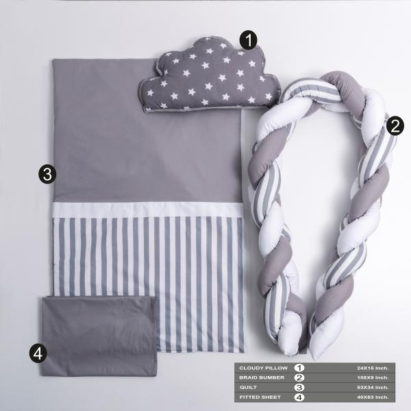 Lenjerie MyKids 6 piese Gray-White fara baldachin 120x60 cm [2]