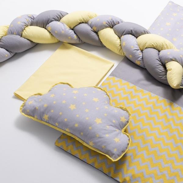 Lenjerie MyKids 8 piese Gray-Yellow cu baldachin 120x60 cm [4]