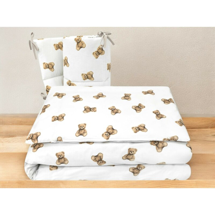 Lenjerie patut 3 piese, Qmini, pentru patut 120x60 cm, cu protectie laterala, din bumbac, Teddy Toys [2]